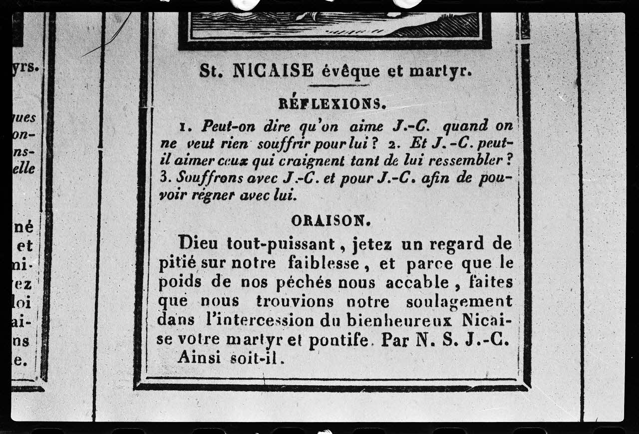 photographie Estampe : texte décrivant saint Nicaise et des animaux légendaires Ph.1979.2.131 Photo