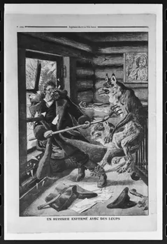 photographie Illustration de faits divers. "Un huissier enfermé avec des loups" dans le Petit Journal du 21 septembre 1909 Ph.1981.28.1 Photo