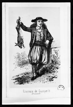 photographie Estampe par F. Sorrieu représentant un costume d'homme. Lithographie. Extrait de "Souvenirs de Basse-Bretagne" Ph.1981.2.216  Photo