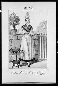 photographie "Costumes des femmes du Pays de Caux". Estampe. Costume de femme. Dévidoir. Lanté et Gâtine. 1827 Ph.1981.3.68 Photo