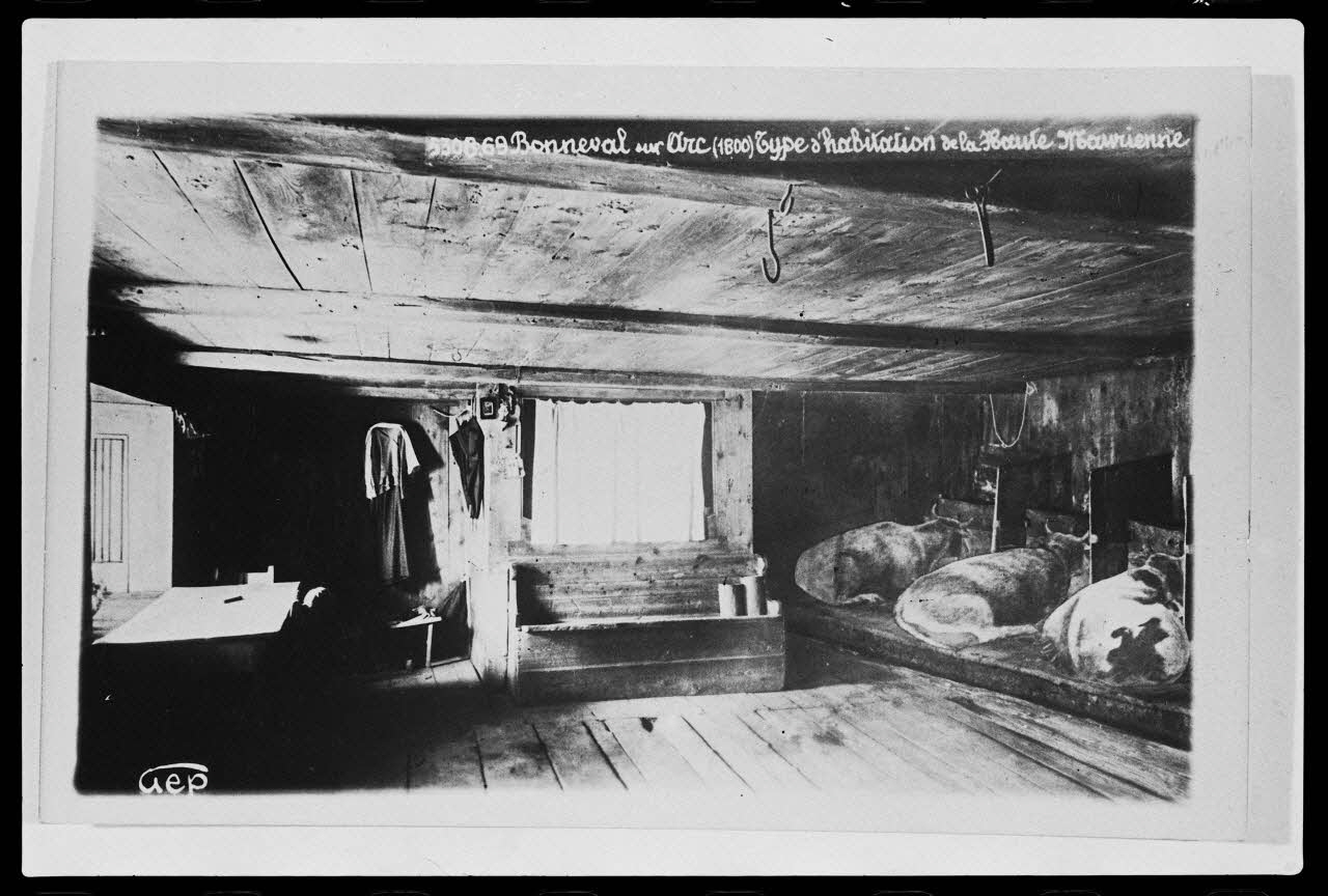 photographie Carte postale. Type d'habitation en Haute Maurienne : salle commune-étable Ph.1982.14.2 Photo