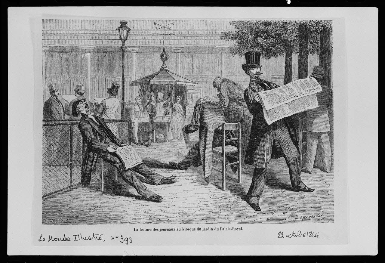 photographie Illustration. "Lecture des journaux" dans le Monde illustré daté du 22 octobre 1864 Ph.1982.4.16 Photo