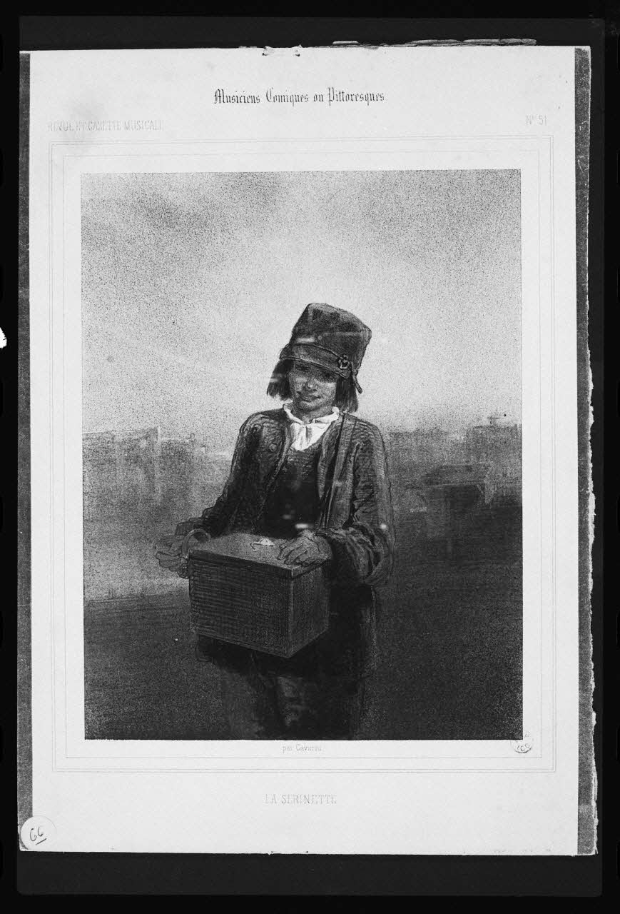 photographie "Musicien ambulant". Estampe extraite de La Revue et gazette musicale. No 51. Lithographie couleur par Gavarni Ph.1983.2.216 Photo