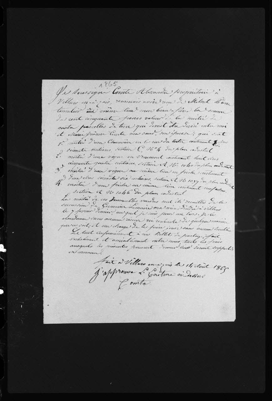 Frédéric Duchesne photographie Manuscrit prêtés sur des actes de ventes. Papier officiel Champagne-Ardenne, France 1865 Ph.1983.40.11 Photo