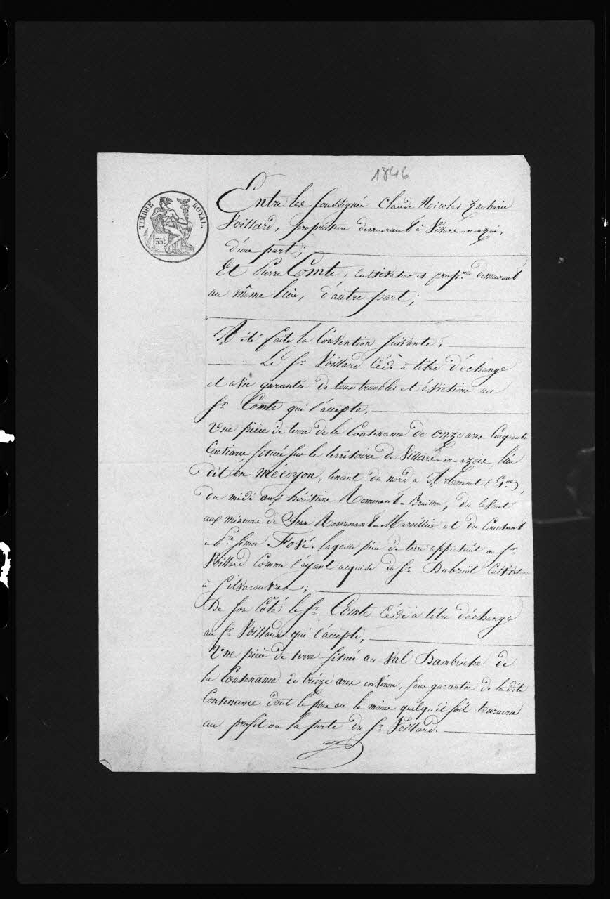 Frédéric Duchesne photographie Manuscrit prêtés sur des actes de ventes. Papiers administratifs. Echange de terrain Champagne-Ardenne, France 1873 Ph.1983.40.15 Photo