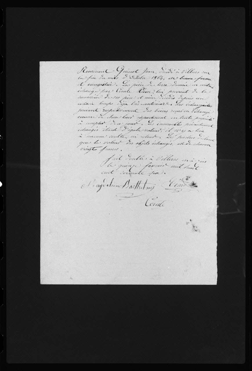 Frédéric Duchesne photographie Manuscrit prêtés sur des actes de ventes. Papiers administratifs. Echange de terrain Champagne-Ardenne, France 1866 Ph.1983.40.19 Photo