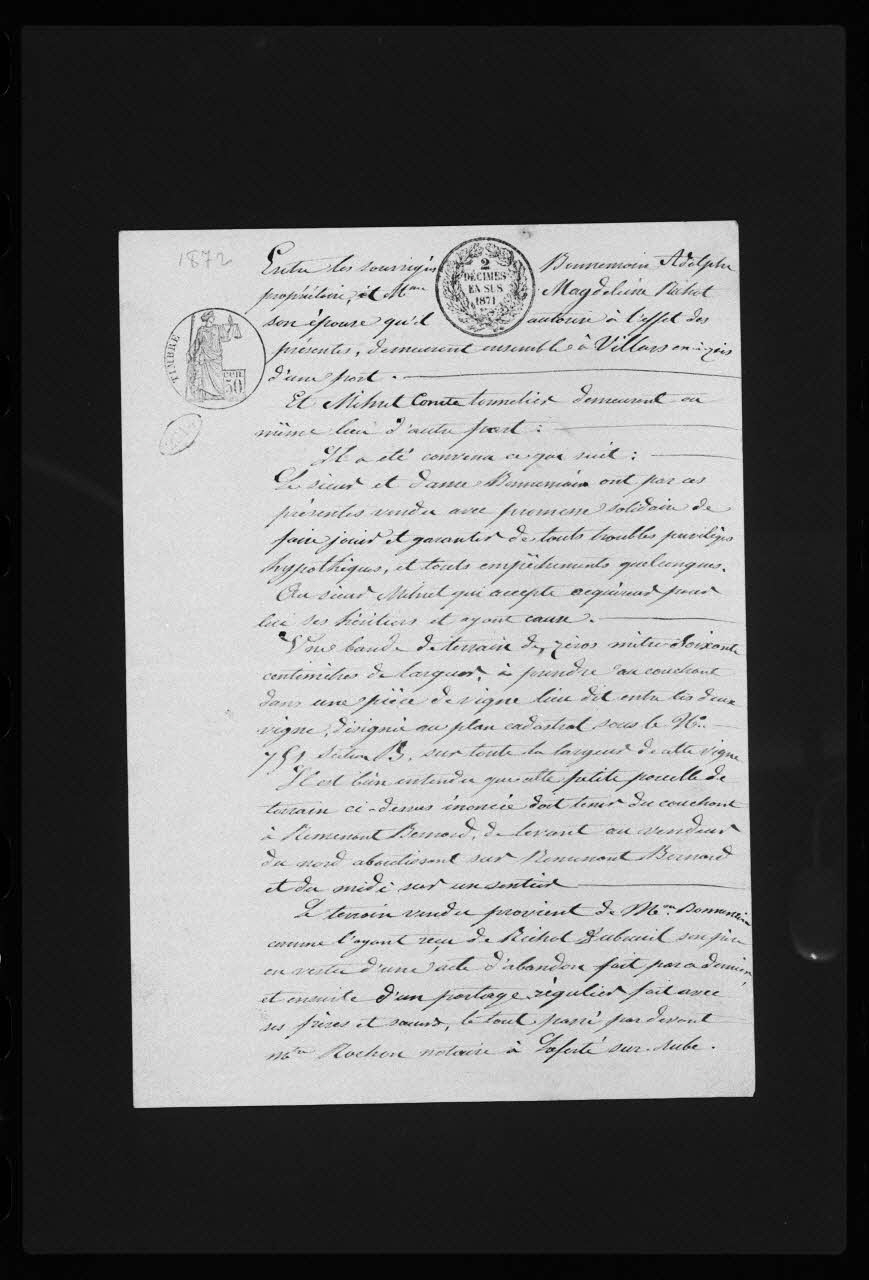Frédéric Duchesne photographie Manuscrit prêtés sur des actes de ventes. Papiers administratifs. Lots de cahier Champagne-Ardenne, France 1872 Ph.1983.40.25 Photo