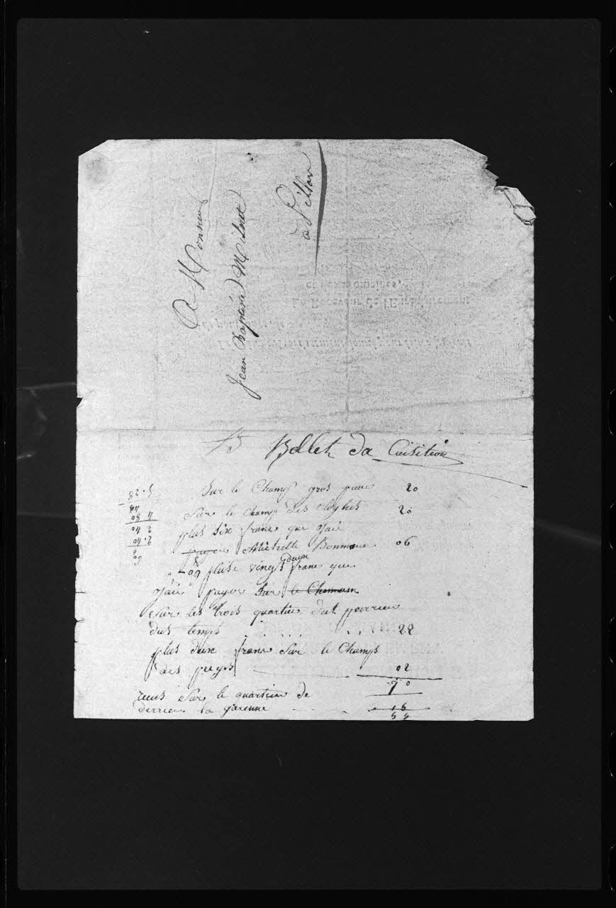 Frédéric Duchesne photographie Manuscrit prêtés sur des actes de ventes. Papier officiel Champagne-Ardenne, France 1827 Ph.1983.40.32 Photo