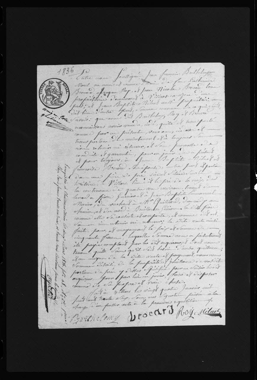 Frédéric Duchesne photographie Manuscrit prêtés sur des actes de ventes. Papier officiel Champagne-Ardenne, France 1836 Ph.1983.40.33 Photo