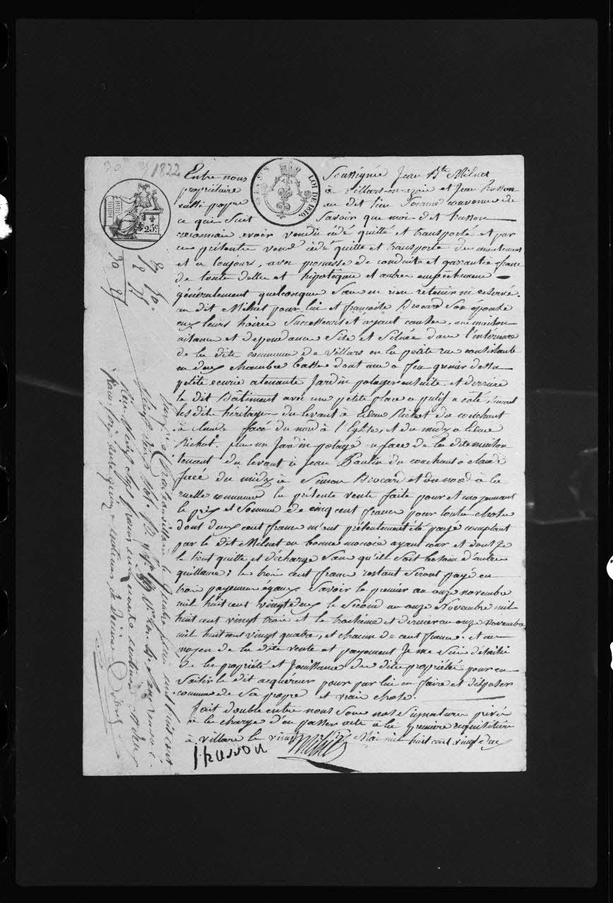 Frédéric Duchesne photographie Manuscrit prêtés sur des actes de ventes. Papiers administratifs. Vente de maison Champagne-Ardenne, France 1822 Ph.1983.40.9 Photo