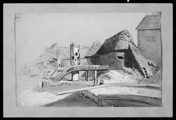 André Pelle photographie Dessin rehaussé d'aquarelle représentant un bateau transformé en maison Haute-Normandie, France 1857 Ph.1983.41.1 Photo