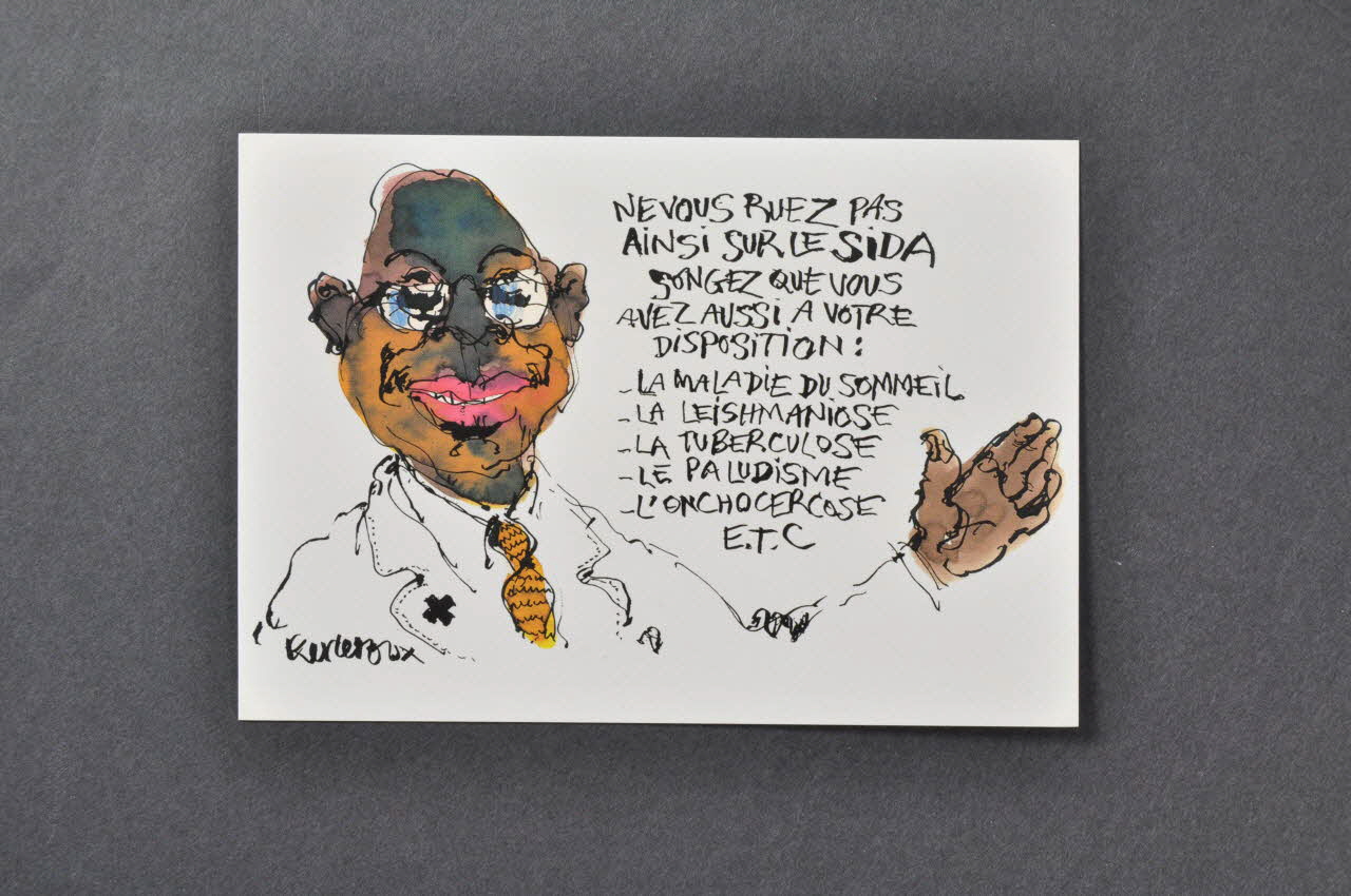 Kerkeroux ; Association Aides carte postale Ne vous ruez pas ainsi sur le sida... France 2002 2002.93.11.13 Photo Mucem