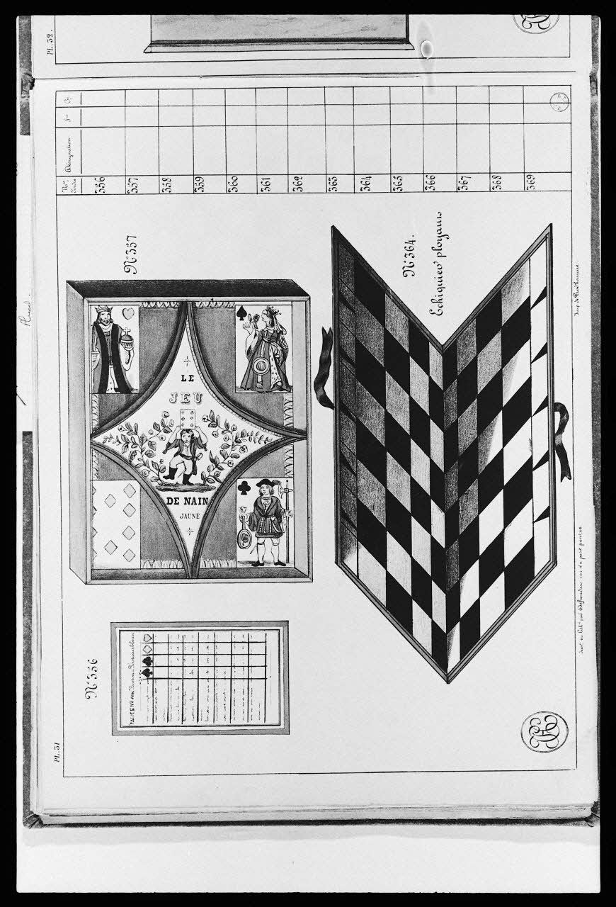 photographie "Album de jeux et tabletterie : échiquier et nain jaune". Catalogue daté de 1850. Reproduction industrielle et gouache, dessin et lithographie par Defrondats Ph.1984.2.144 Photo