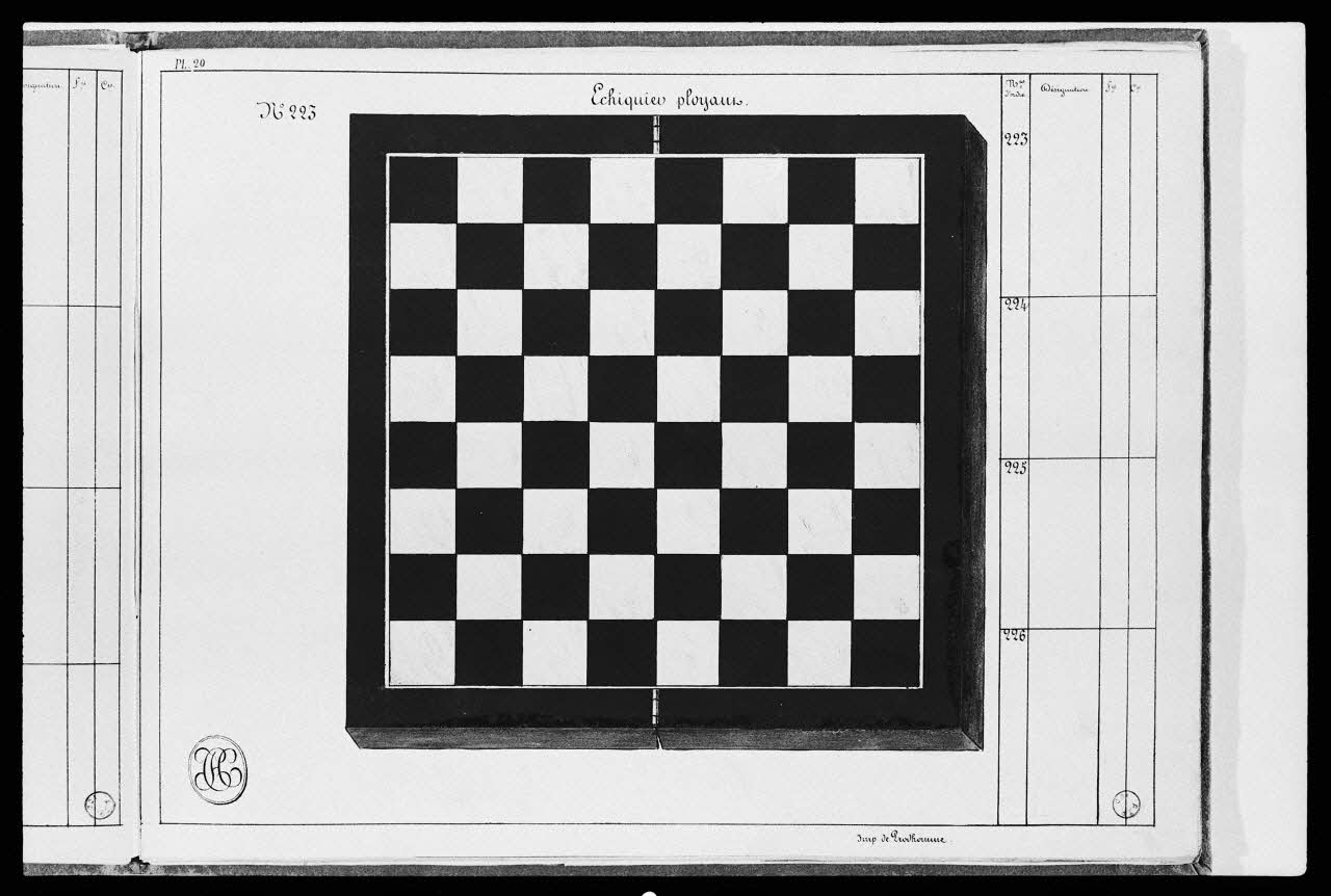 photographie "Album de jeux et tabletterie : échiqier". Catalogue daté de 1850. Reproduction industrielle et gouache, dessin et lithographie par Defrondats Ph.1984.2.159 Photo