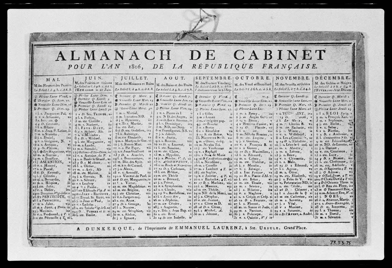 photographie Almanach et calendrier datés de 1805 et 1806. Maison Laurenz à Dunkerque Ph.1984.2.32 Photo