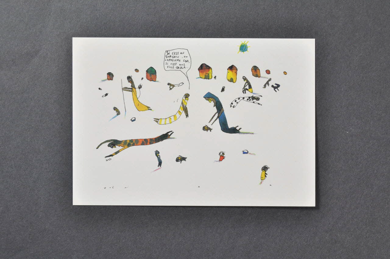 Wozniak ; Association Aides carte postale "Si c'est un garçon, on l'appellera sida, si c'est une fille, ebola" France 2002 2002.93.11.21 Photo Mucem