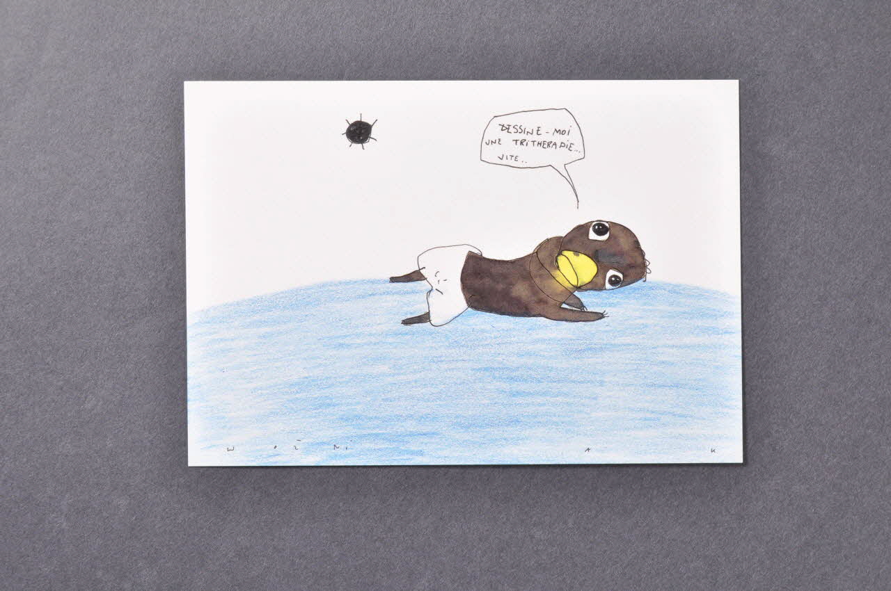 Wozniak ; Association Aides carte postale "Dessine-moi une trithérapie... vite" France 2002 2002.93.11.25 Photo Mucem