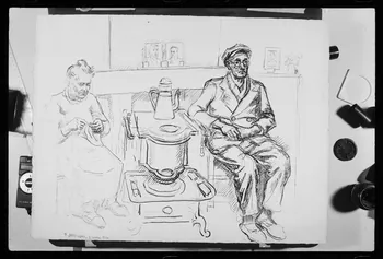 photographie "Couple dans un intérieur". Dessin à la plume de Jean Amblard Ph.1985.2.207  Photo
