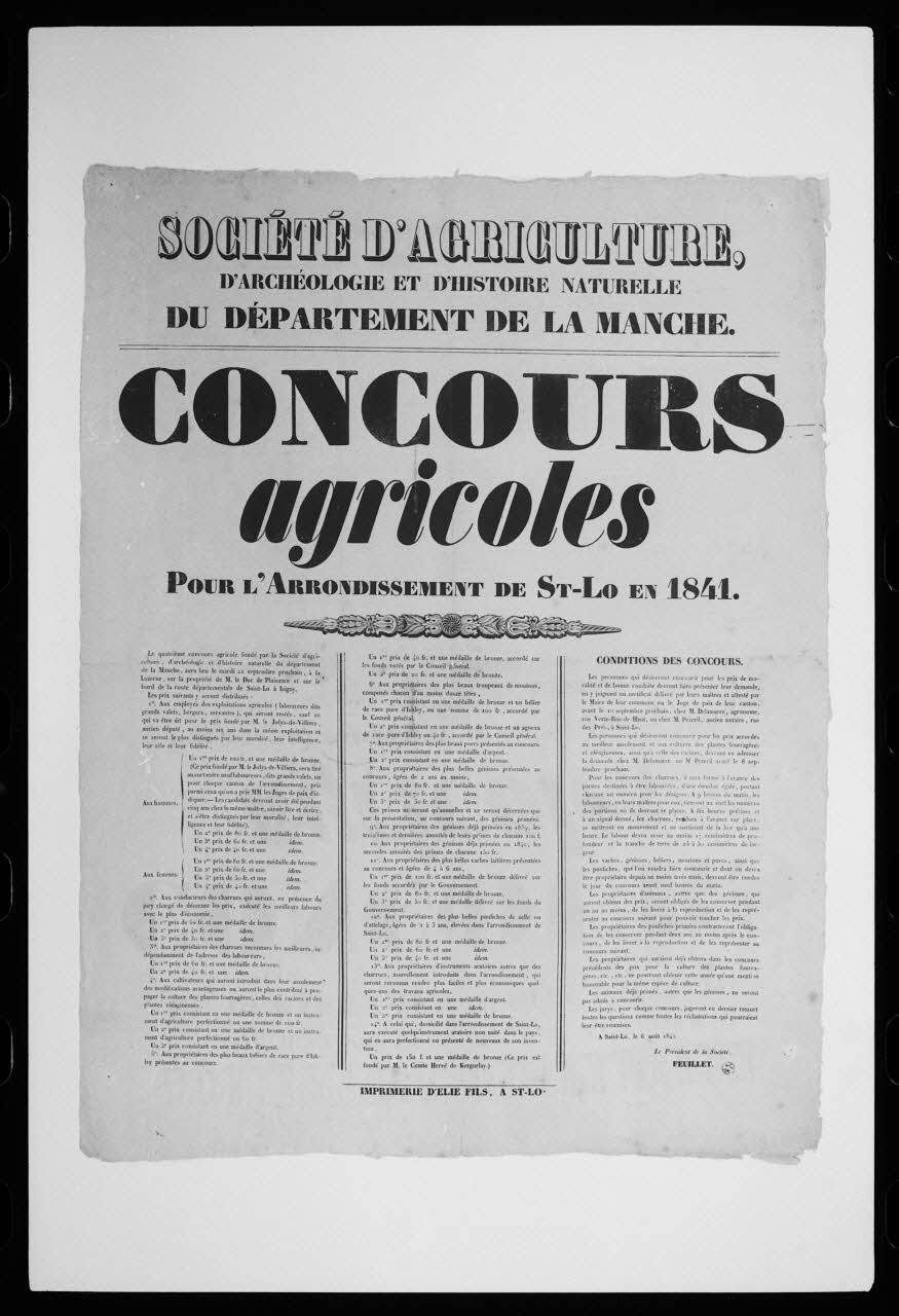 photographie Affiche de 1841 pour un concours agricole. Lithographie noir et blanche Ph.1985.2.274  Photo