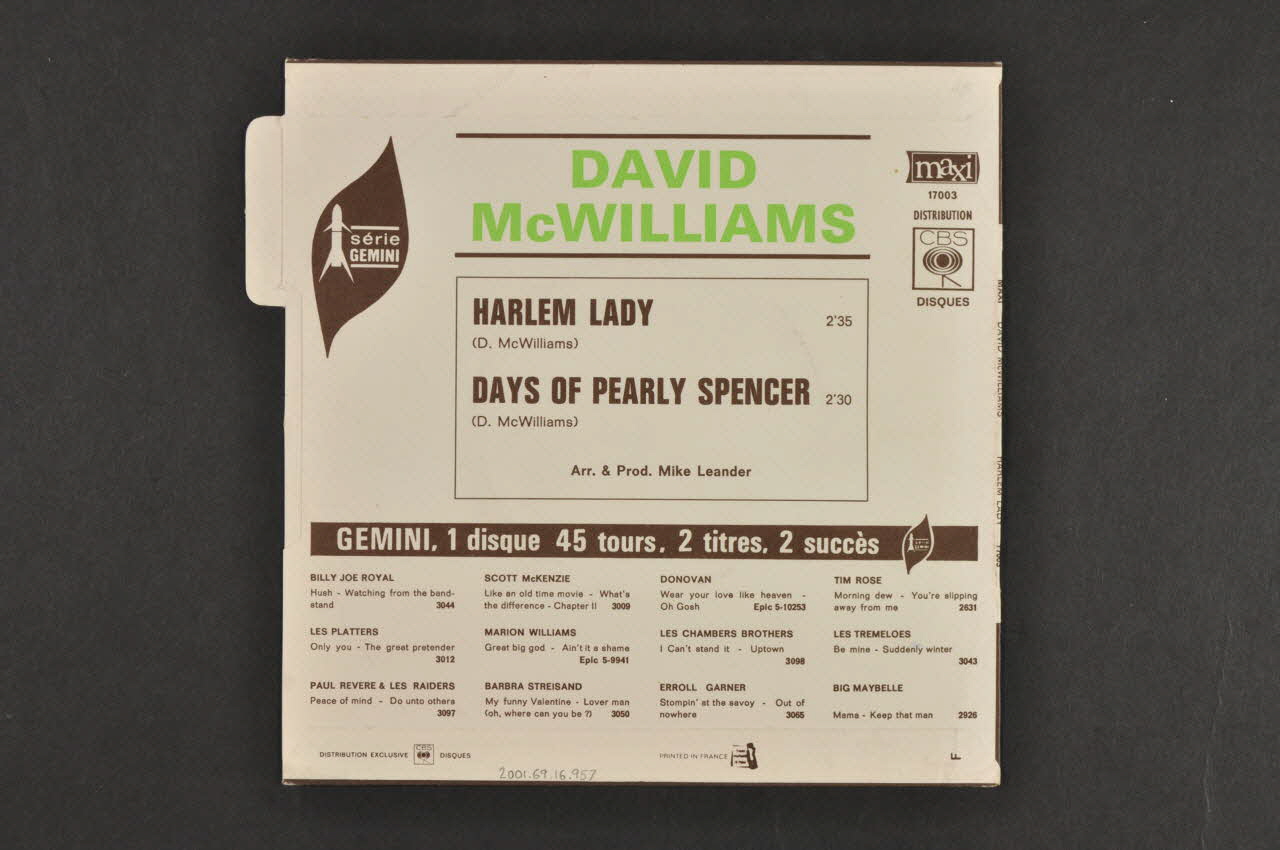 pochette de disque Days of pearly spencer 2001.69.16.957 Photo Mucem