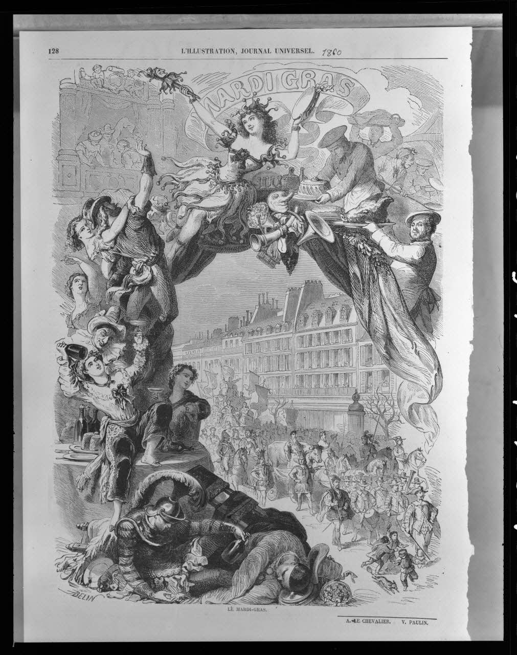 Alain Guey photographie "Le mardi gras". Par A. E. Chevalier. V. Paulus et Delin. Rep. In " L'Illustration, Journal Universel" Ile-de-France, France 1968/10/1 Ph.1968.3.1104  Photo
