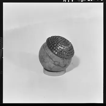 Trouche photographie Boule en cours de fabrication à partir d'une racine de buis : cloutage. Provient d'Aiguines (Var). Daté de 1946 France 1970/2/27 Ph.1970.20.339  Photo
