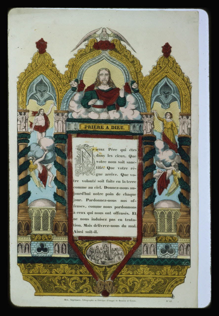 photographie "Notre Père". Estampe accompagnée d'un texte. Lithographie couleur. Maison Dembour et Gangel à Metz Ph.1984.2.225 Photo