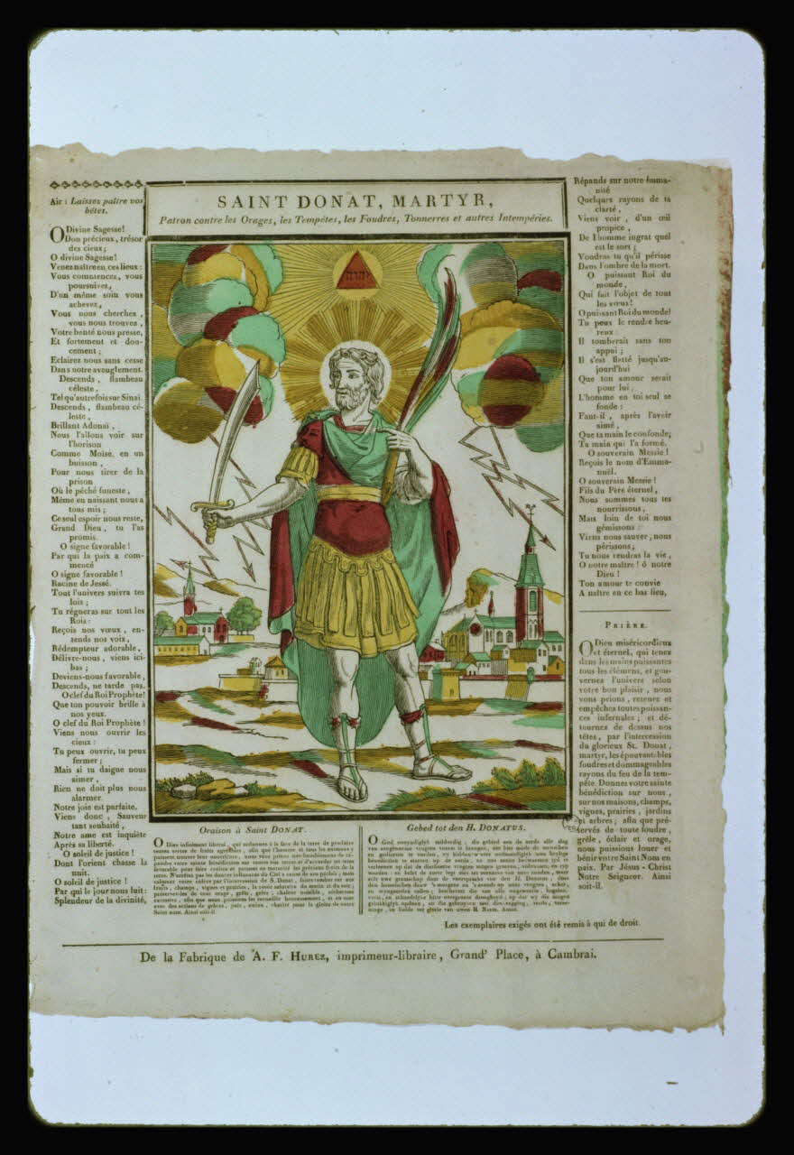 photographie "Saint Donat". Estampe accompagnée d'un texte. Bois couleur. Maison Hurez à Cambrai Ph.1984.2.227 Photo