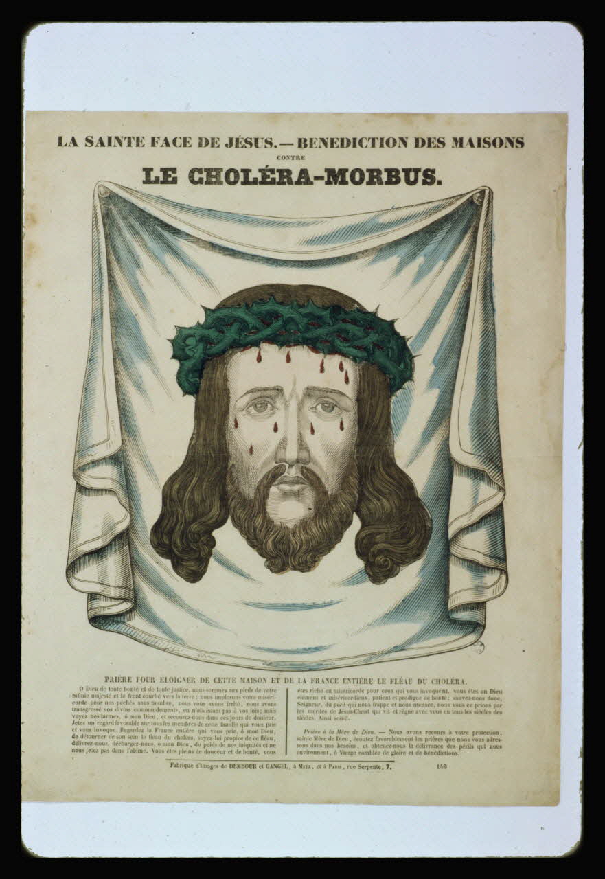 photographie " Protection magico-religieuse contre le Choléra". Estampe accompagnée d'un texte. Bois couleur. Maison Dembour-Gangel à Metz Ph.1984.2.234 Photo