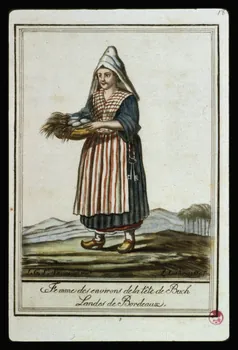 photographie "Femme des environs de la tête de Buch-Landes de Bordeaux". Estampe datée de 1797. Cuivre couleur. Maison Grasset Saint-Sauveur Ph.1984.2.251 Photo