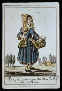 photographie "Femme parée des environs de la tête de Buch". Estampe datée de 1797. Cuivre couleur. Maison Grasset Saint-Sauveur Ph.1984.2.254 Photo