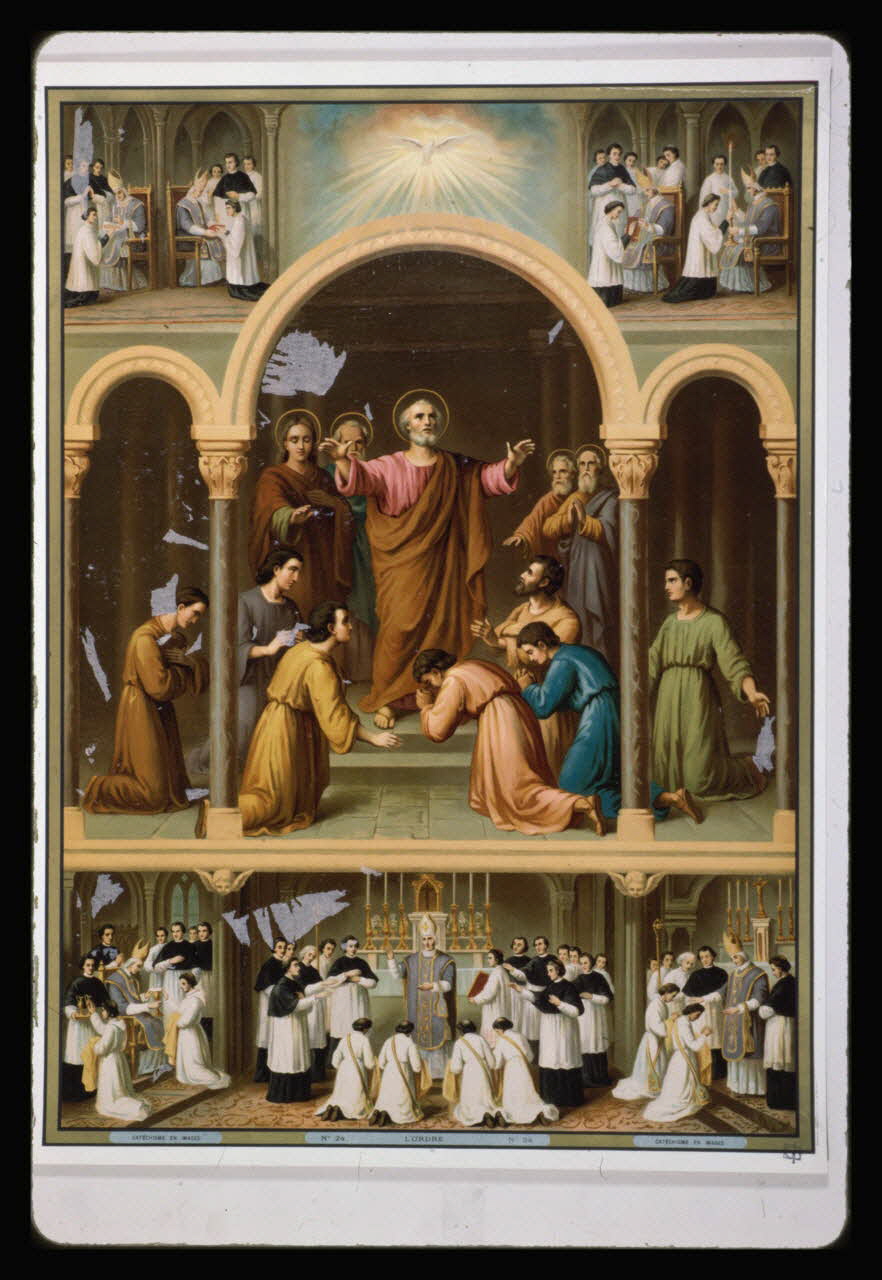 photographie Catéchisme en images : ordination. Chromolithographie aux éditions Bonne Presse Ph.1984.54.24 Photo