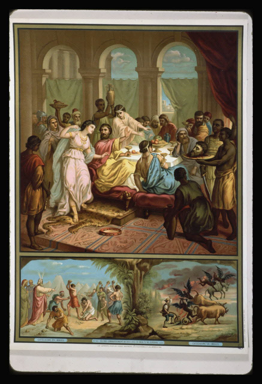photographie Catéchisme en images : saint Jean-Baptiste. Les commandements de Dieu (décalogue). Chromolithographie aux éditions Bonne Presse Ph.1984.54.30 Photo
