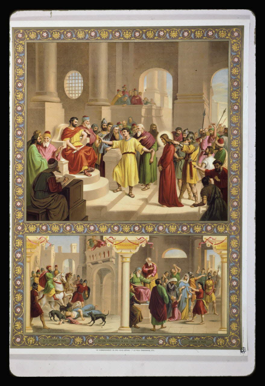 photographie Catéchisme en images : le procès du Christ. Les commandements de Dieu (décalogue). Chromolithographie aux éditions Bonne Presse Ph.1984.54.44 Photo