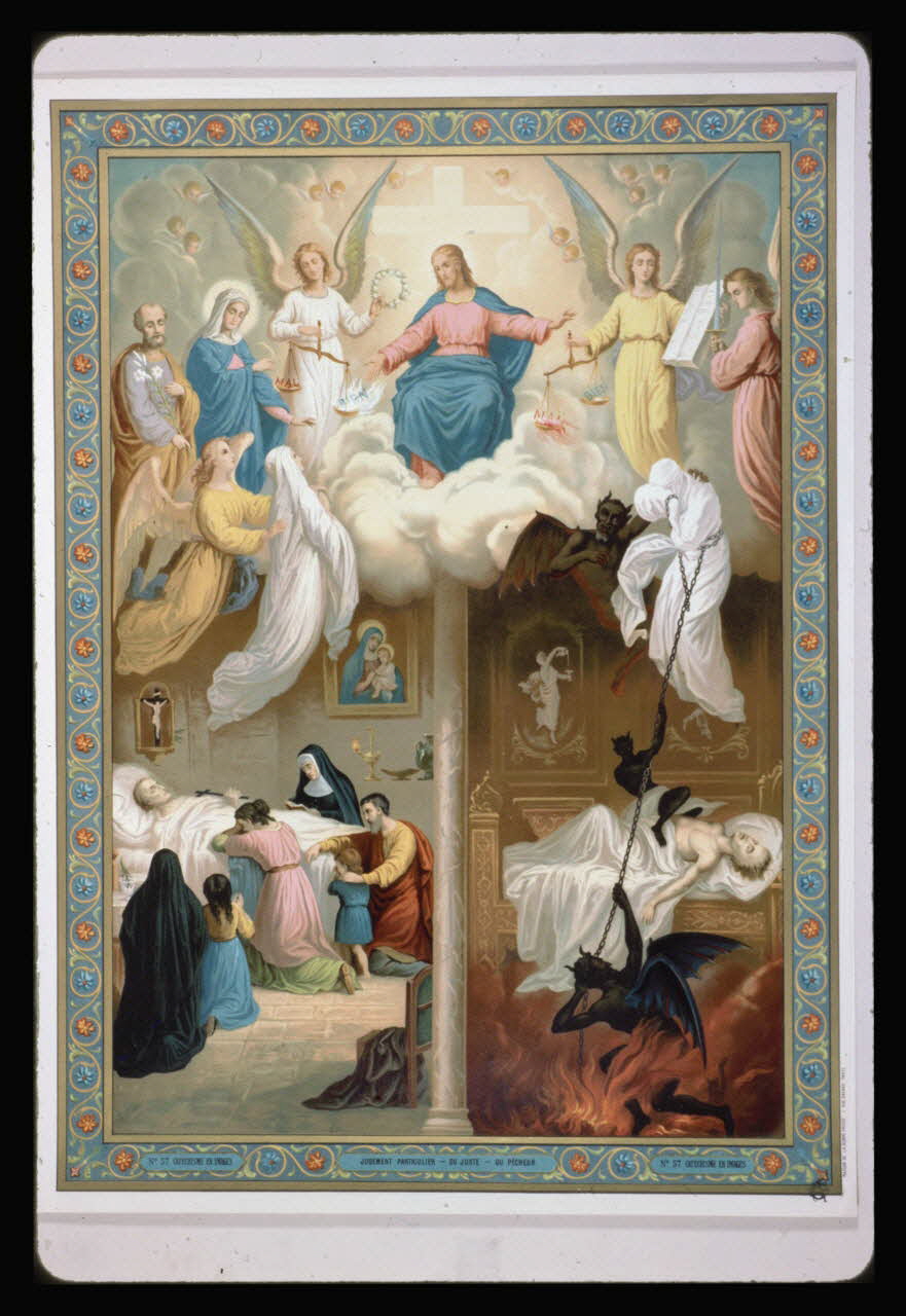 photographie Catéchisme en images : pèsement des âmes. Chromolithographie aux éditions Bonne Presse Ph.1984.54.57 Photo