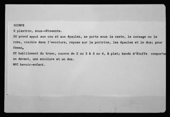 photographie Système descriptif du costume : guimpe. Documentation. Page 47 Ph.1984.85.5 Photo