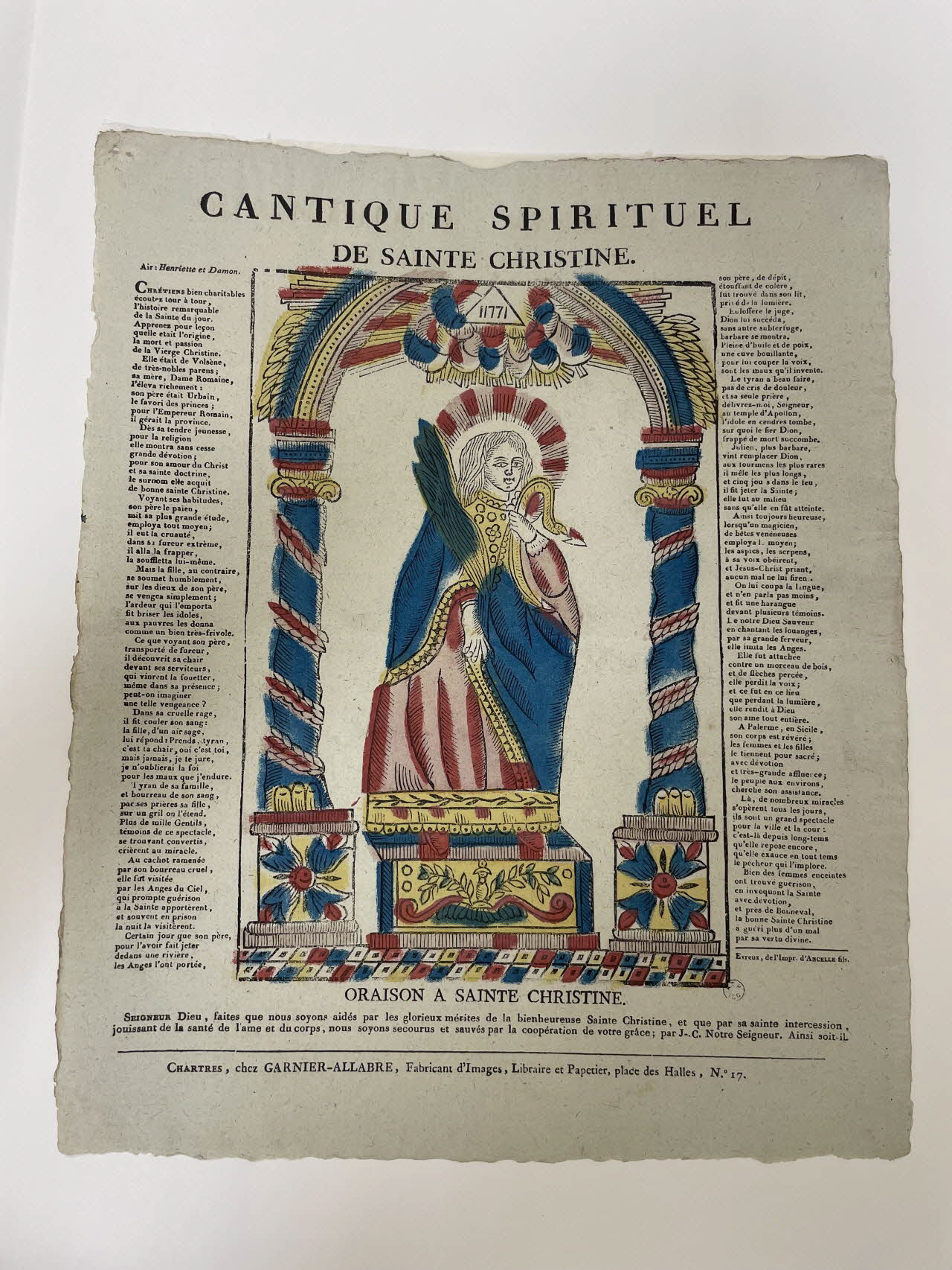 Jacques-Pierre Garnier-Allabre imagerie ancienne CANTIQUE SPIRITUEL  DE SAINTE CHRISTINE. Chartres 1815-1823 1965.75.173 Photo Mucem