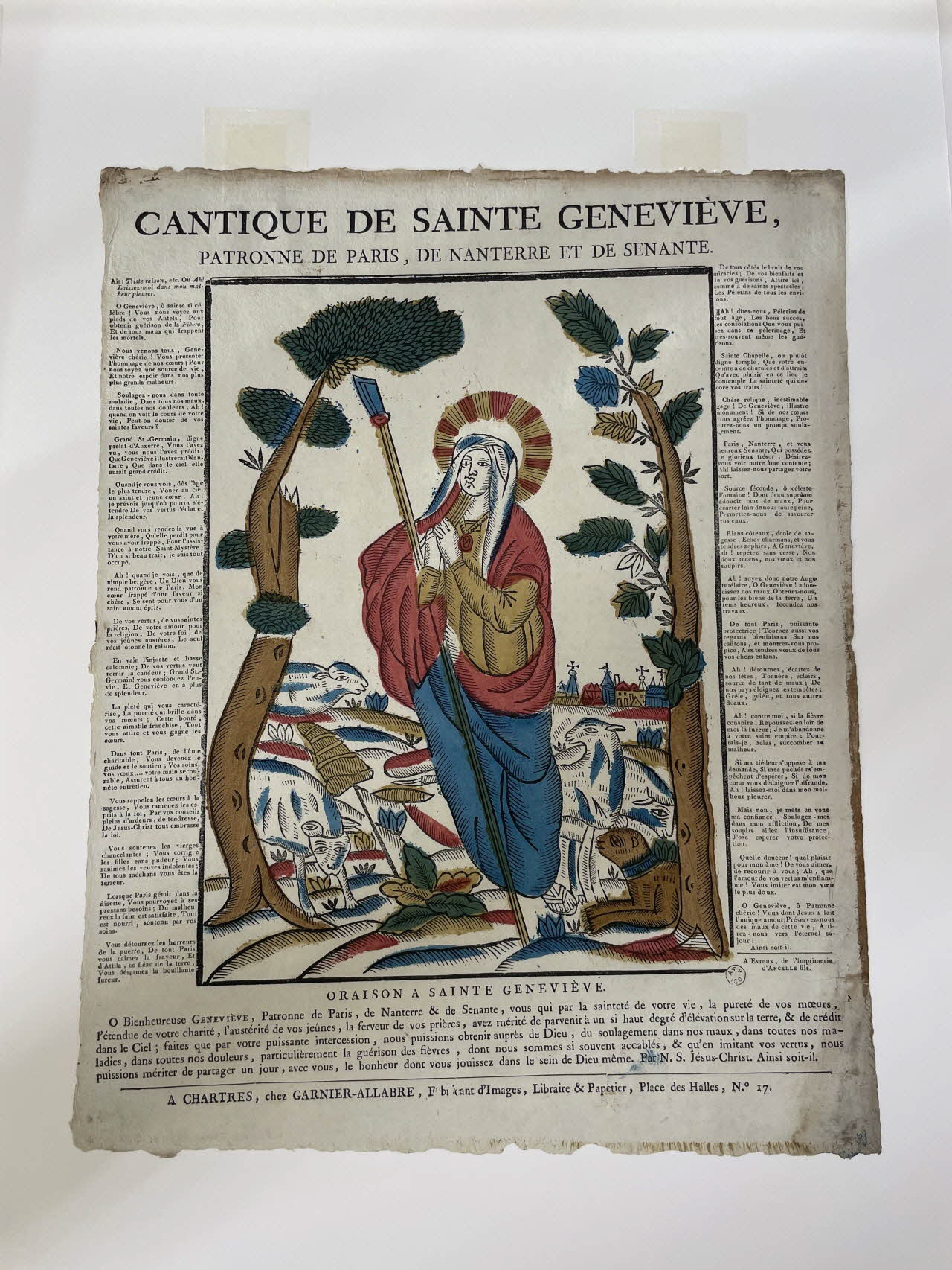 Philippe de Champaigne ; Jacques-Pierre Garnier-Allabre imagerie ancienne CANTIQUE DE SAINTE GENEVIEVE,  PATRONNE DE PARIS, DE NANTERRE ET DE SENANTE. Chartres 1815-1823 1965.75.174 Photo Mucem
