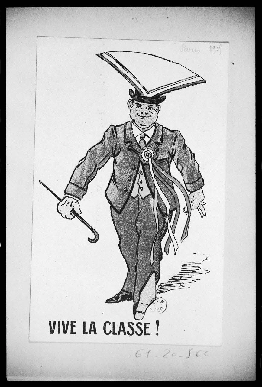 photographie "Vive la classe". Estampe datée de 1905. Lithographie couleur Ph.1988.2.133 Photo