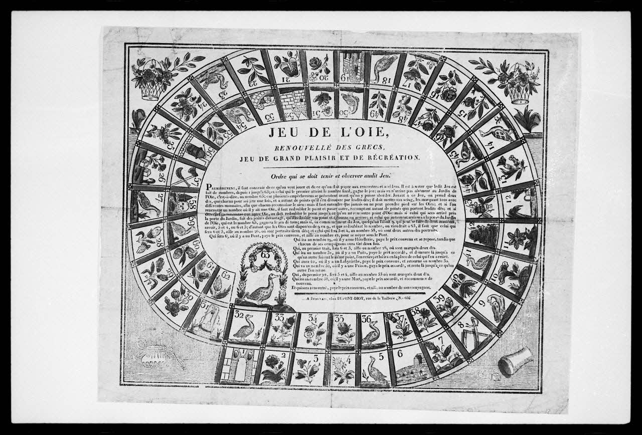 photographie "Le Jeu de l'oie renouvelé des grecs". Estampe datée de 1818. Bois couleur. Maison Dupont-Diot à Beauvais Ph.1988.2.150 Photo