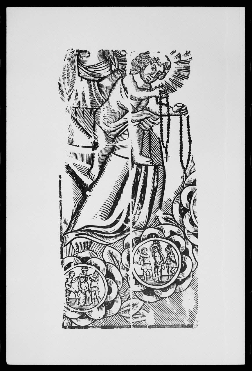 photographie "Par les mérites du Saint Rosaire". Estampe datée de 1828. Bois noir et blanc. Chartres. (1772-1828) Ph.1988.2.156 Photo