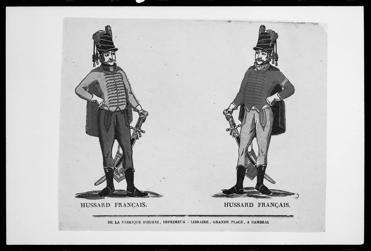 photographie "Hussard français". Estampe datée de 1809. Bois couleur. Maison Hurez à Cambrai Ph.1988.2.170 Photo