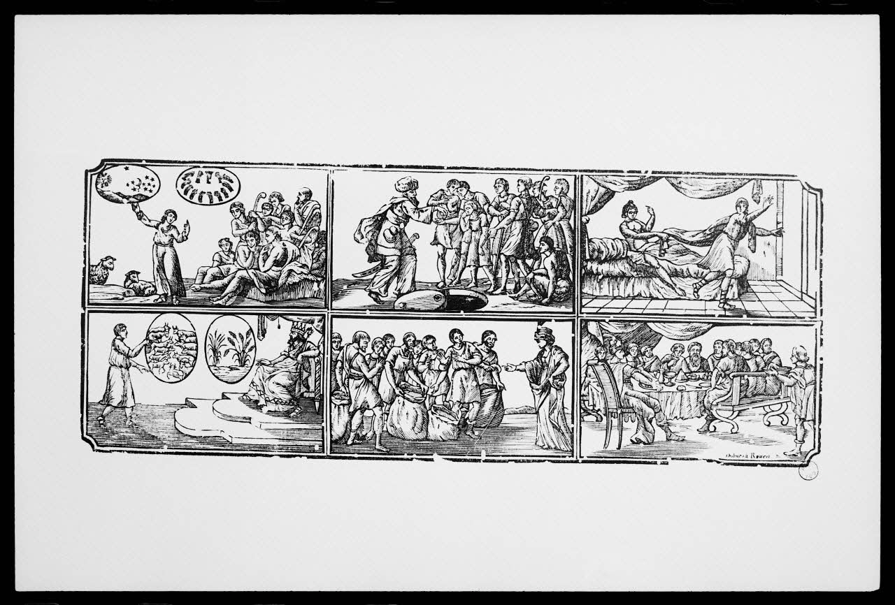 photographie "Histoire de joseph.Estampe datée de 1806. Bois noir et blanc. Attribué à Seyer et Behourt, à Rouen Ph.1988.2.200 Photo