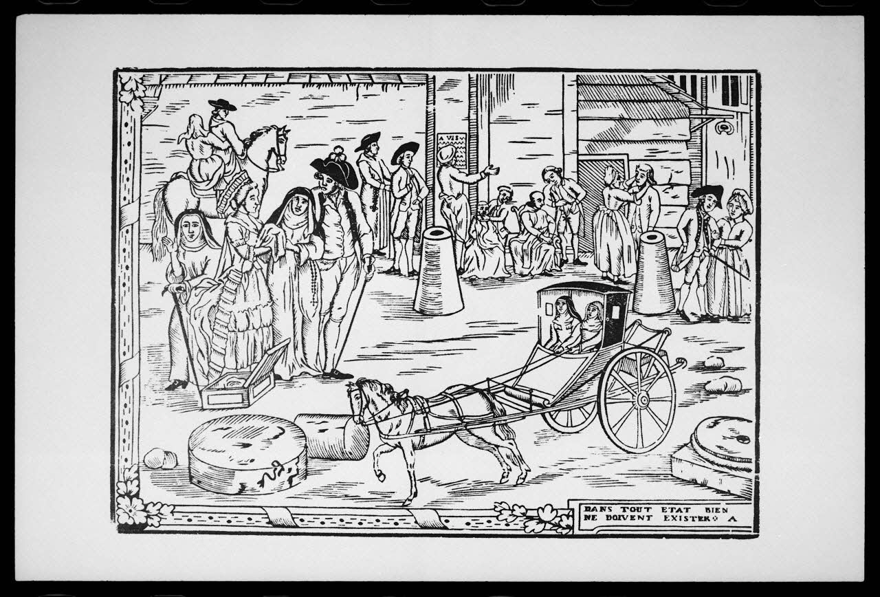 photographie "Dans tout Etat bien ne doivent exister". Estampe datée de 1800. Bois noir et blanc. Attribué à la maison Letourmy à Orléans Ph.1988.2.203 Photo