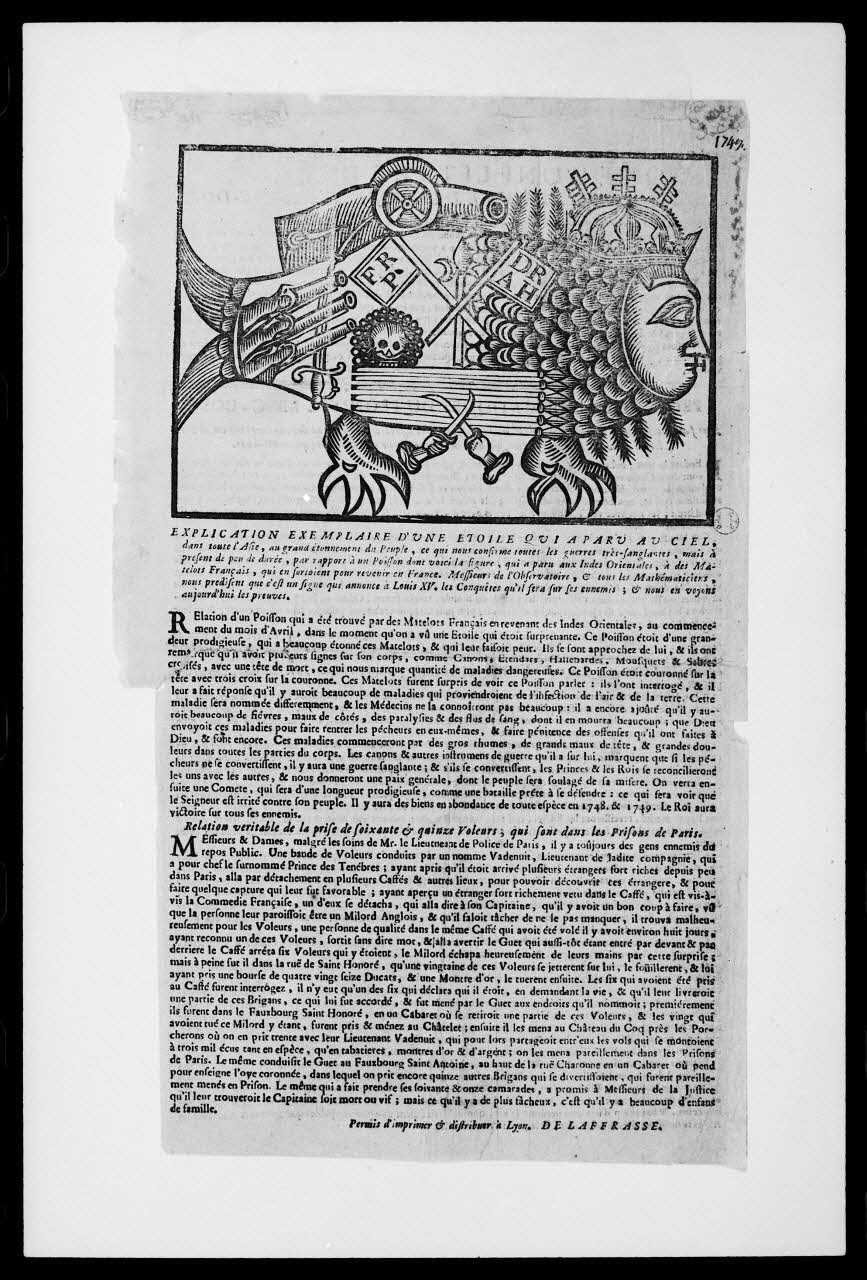 photographie "Explication d'une étoile apparue". Canard daté de 1747. Bois noir et blanc. Maison De Laferasse à Lyon Ph.1988.2.205 Photo