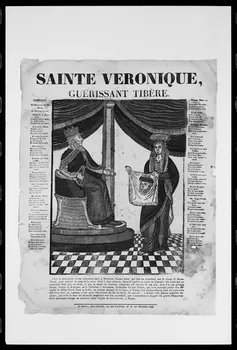 photographie "Sainte Véronique guérissant Tibère". Estampe accompagnée d'un texte datée de 1833. Bois couleur. Rennes Ph.1988.2.222  Photo