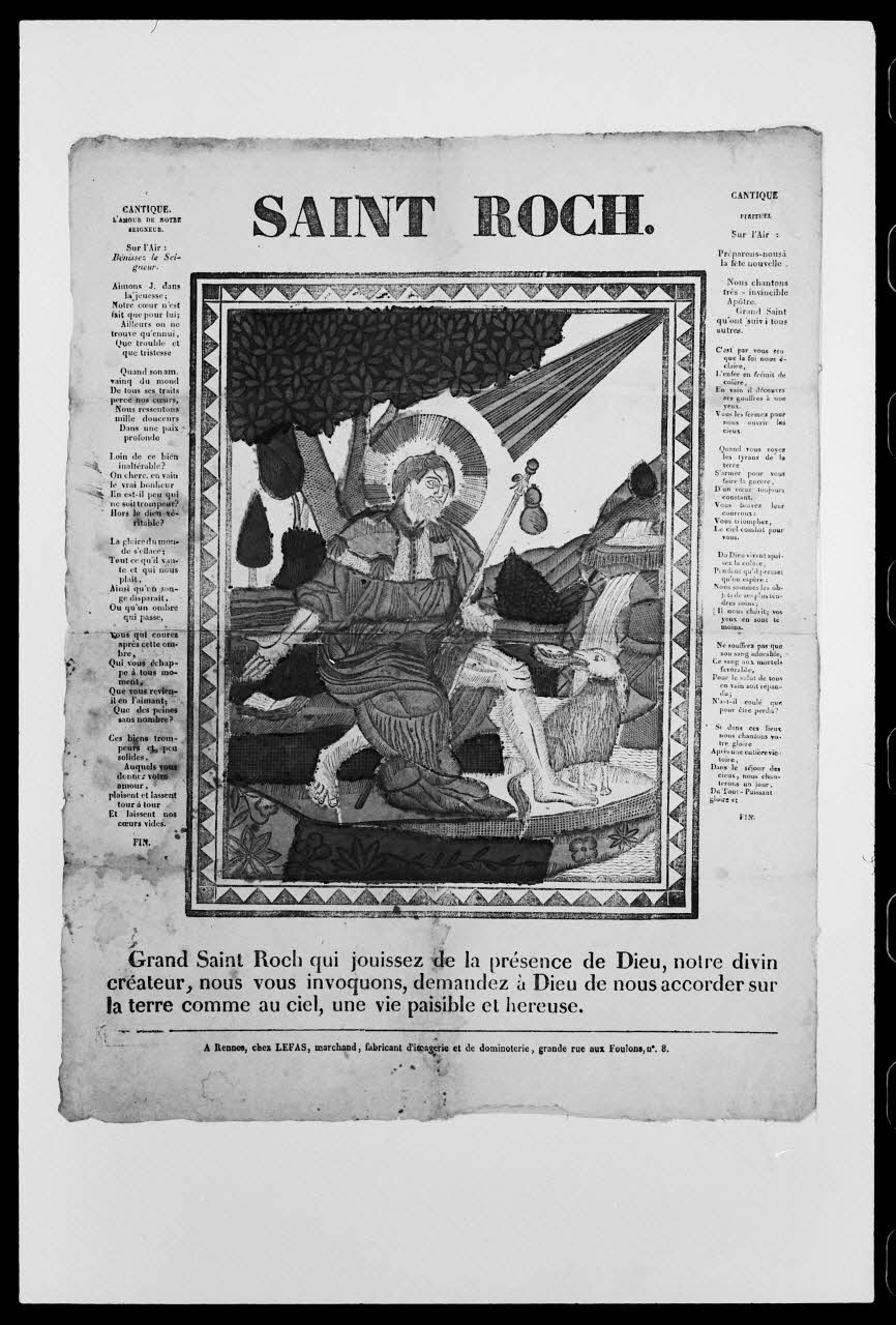 photographie "Saint Roch". Estampe accompagnée d'un texte datée de 1833. Bois couleur. Maison Le Fas à Rennes Ph.1988.2.223 Photo
