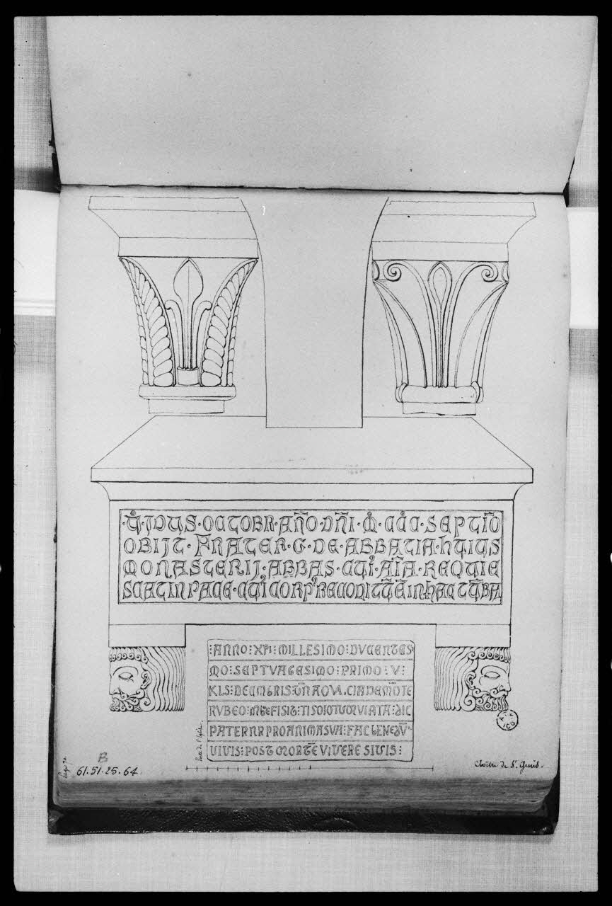 photographie "Détails : cloître de saint Genis". Dessin à la plume de 1833, extrait de l'"Album de voyages de S. Leveillé" Ph.1988.2.275 Photo