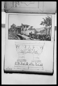 photographie Dessin à la plume et à la gouache de 1833, extrait de l'"Album de voyages de S. Leveillé", représentant une maison Ph.1988.2.276  Photo