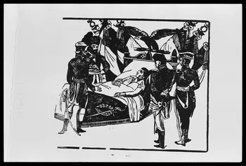 photographie "Mort de Napoléon". Estampe datée de 1821 Bois noir et blanc. Paris Ph.1988.2.32  Photo